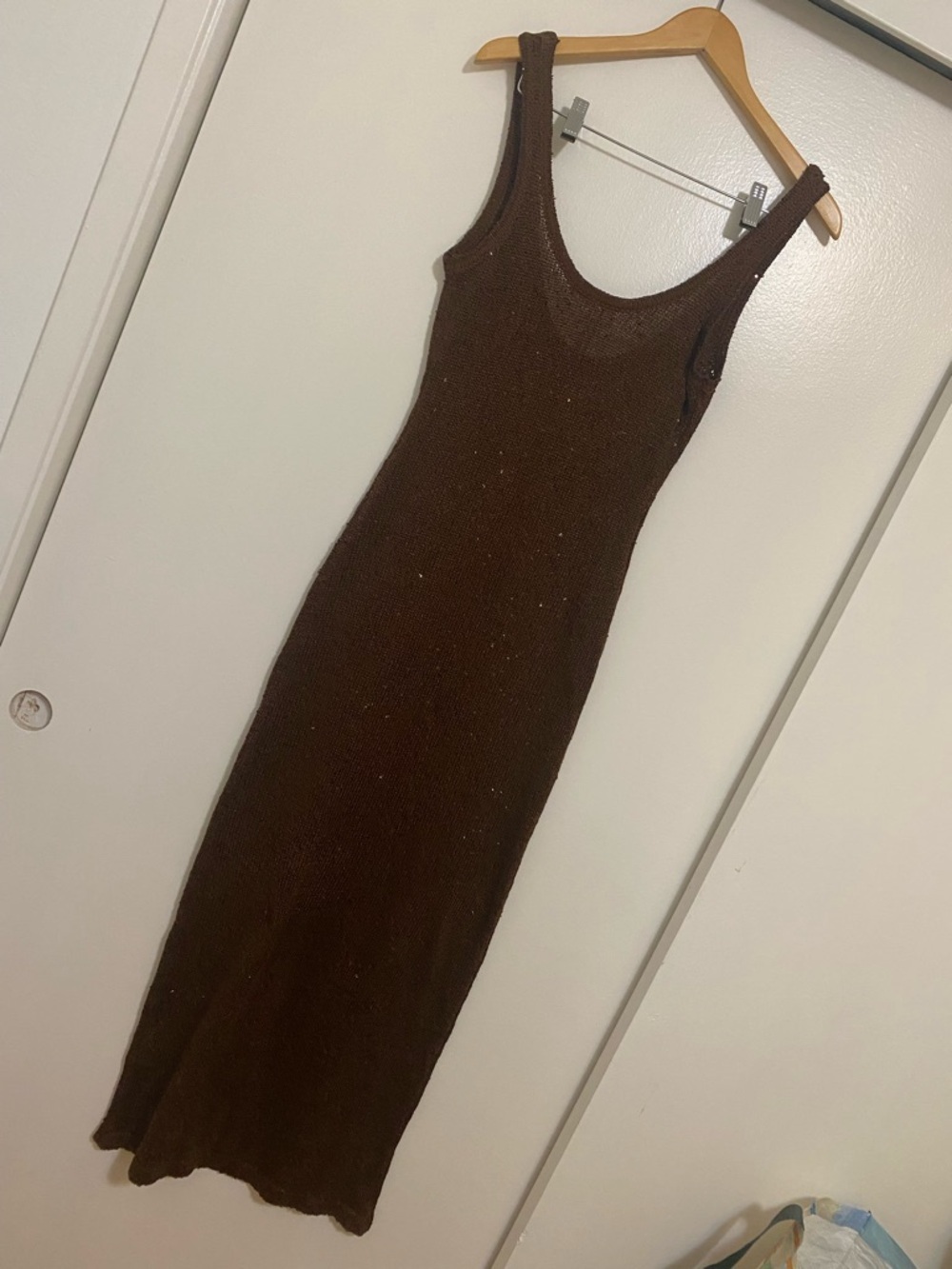Showpo Jenna Maxi Dress Scoop Neck Sleeveless Sequin Knit Dress In Chocolate - Picture 11 of 12